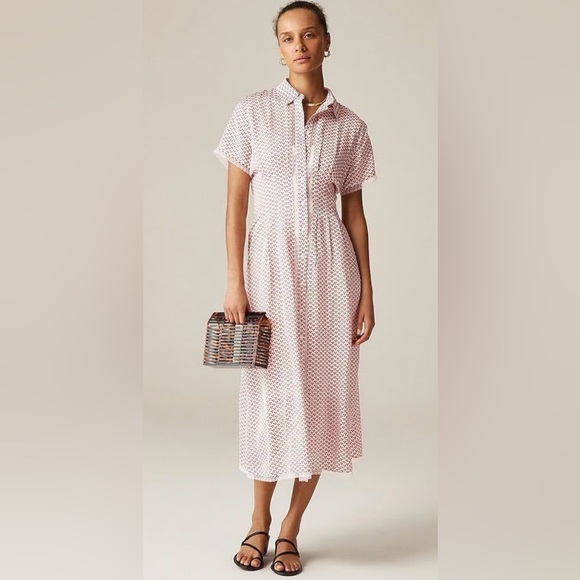 J. Crew Dresses & Skirts - J Crew NWT Midi White w/ Tiny Red Flowers Short-Sleeve Shirt Dress. Size 6